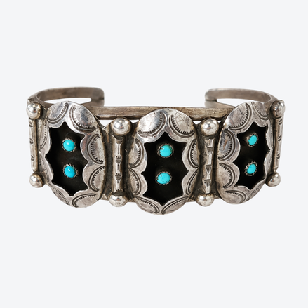 Vintage Sterling Silver Turquoise Starburst Collector Cuff