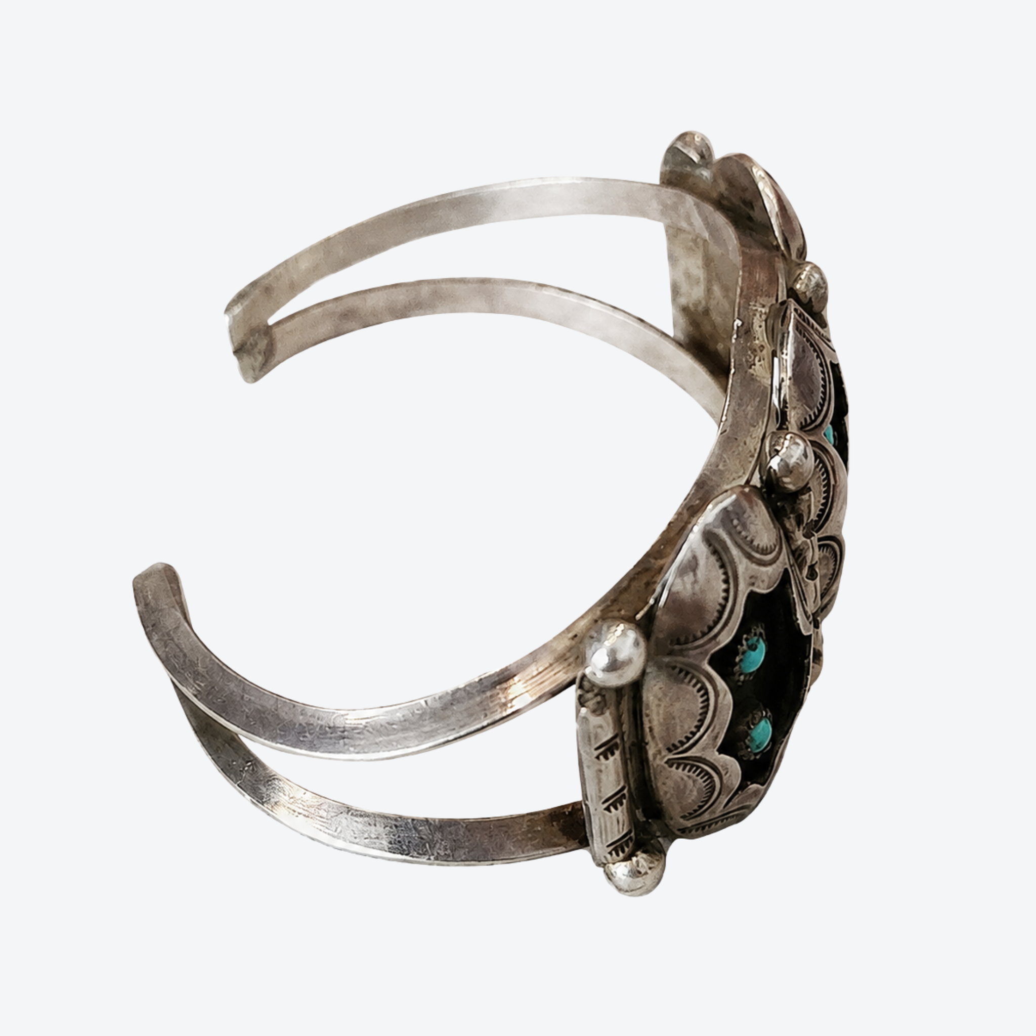 Vintage Sterling Silver Turquoise Starburst Collector Cuff