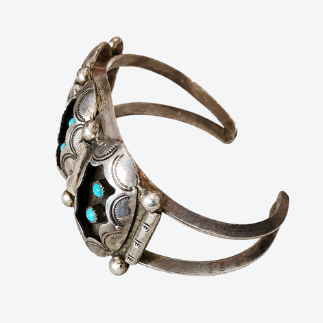 Vintage Sterling Silver Turquoise Starburst Collector Cuff