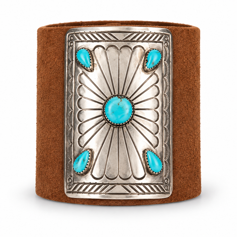 Vintage Turquoise Ketoh Bowguard Leather Cuff