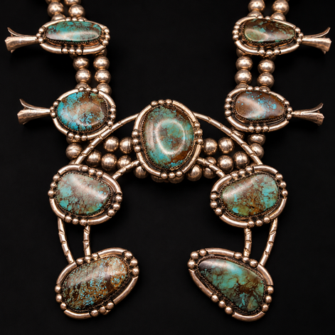 The Desert Sovereign – Turquoise Squash Blossom Statement Necklace