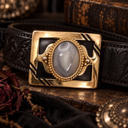 The Silver Veil Gray Agate Statement Belt Buckle