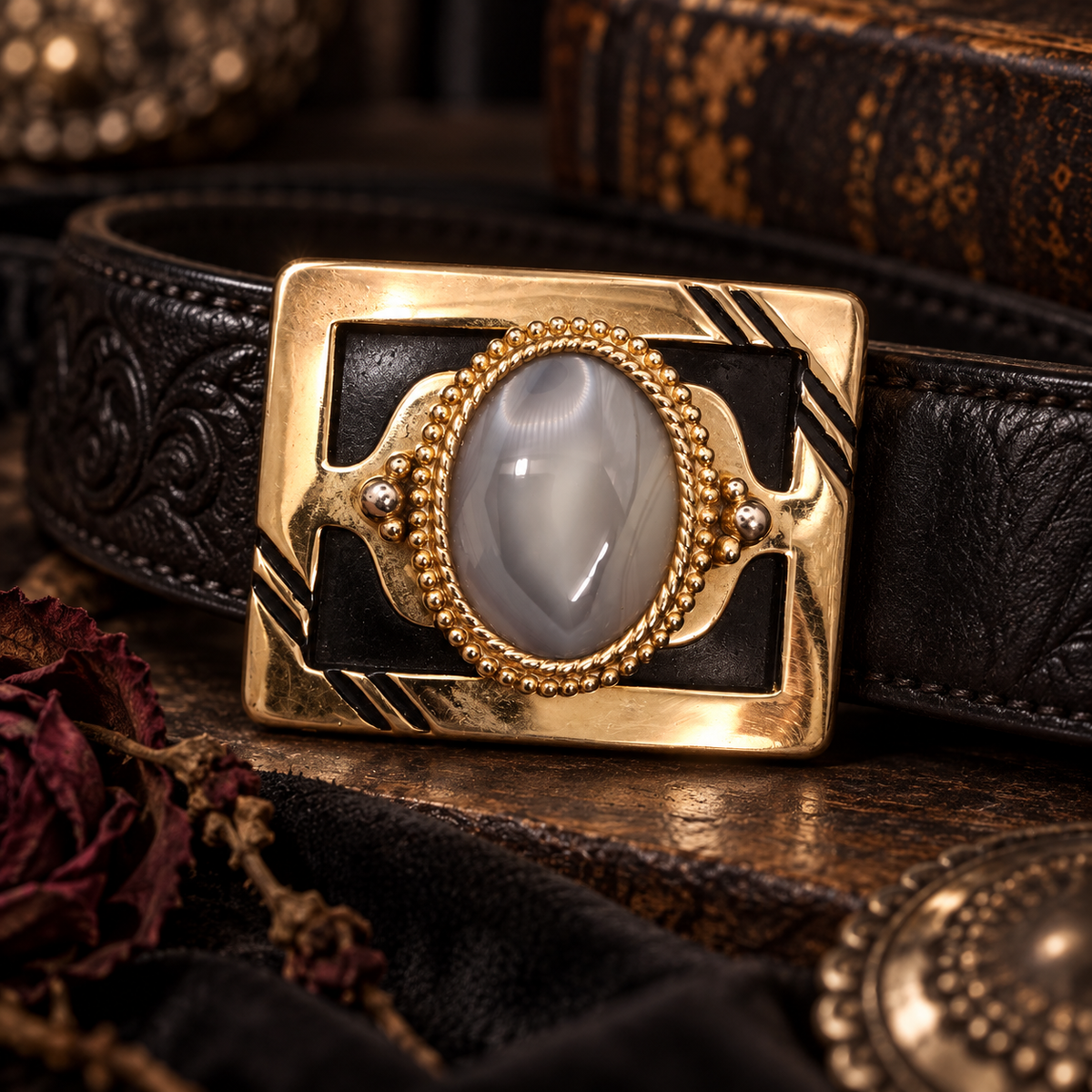 The Silver Veil Gray Agate Statement Belt Buckle