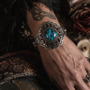 Southwestern Sterling Silver Turquoise Concho Blossom Collector Cuff