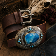 Azure Agate Concho Belt with Double Buckle