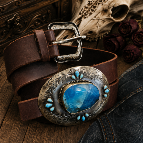 Azure Agate Concho Belt with Double Buckle