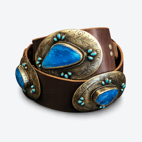 Azure Agate Concho Belt with Double Buckle