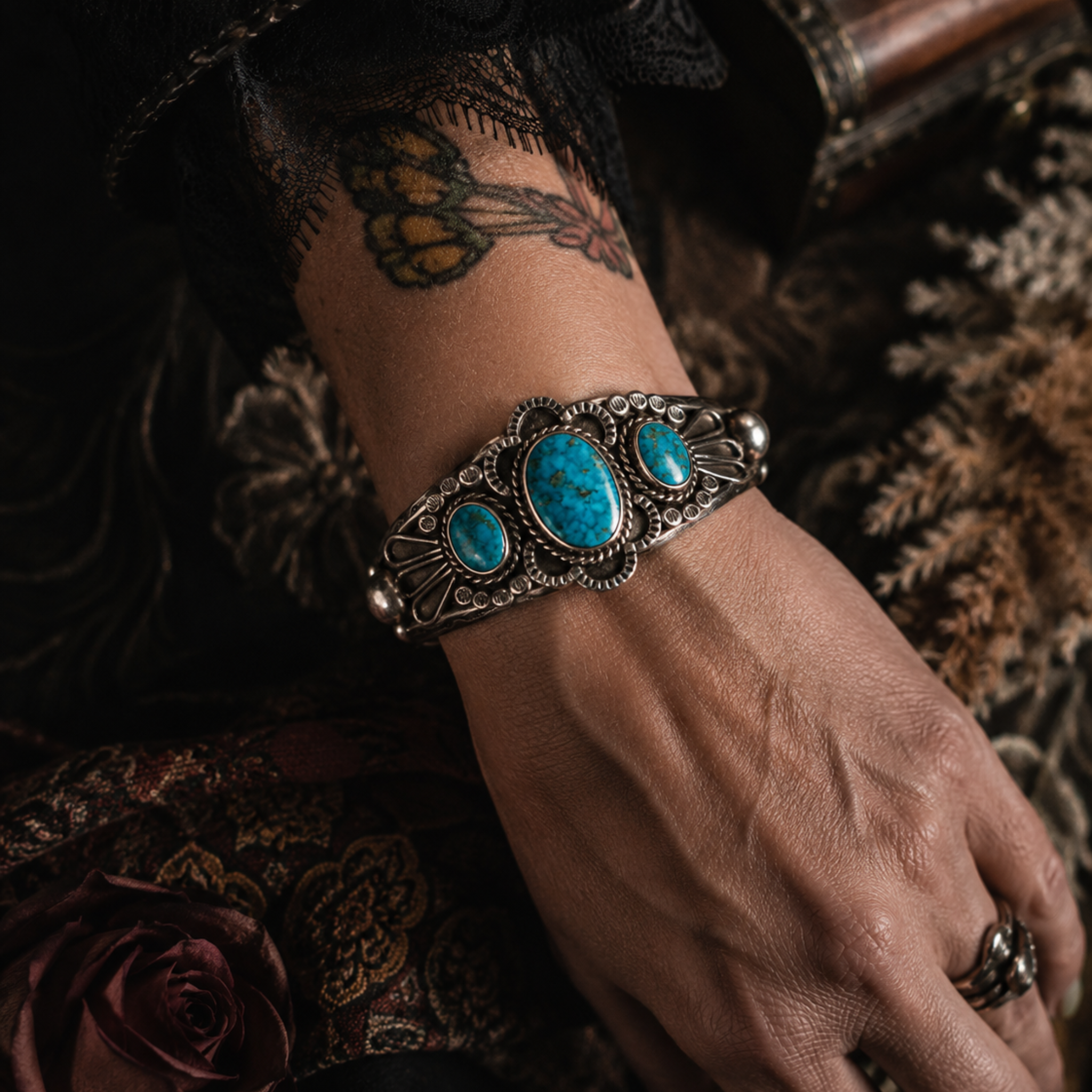 Vintage Three-Stone Turquoise Sterling Silver Collector Cuff