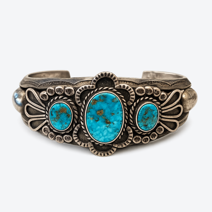 Vintage Three-Stone Turquoise Sterling Silver Collector Cuff