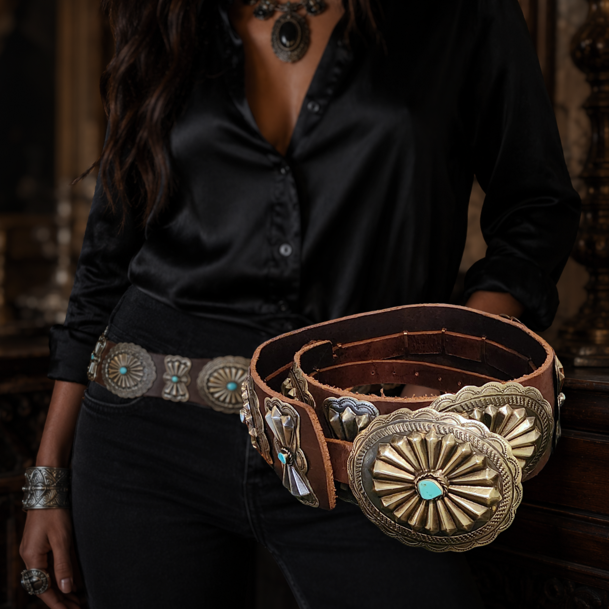 The Vintage Bow & Turquoise Concho Belt