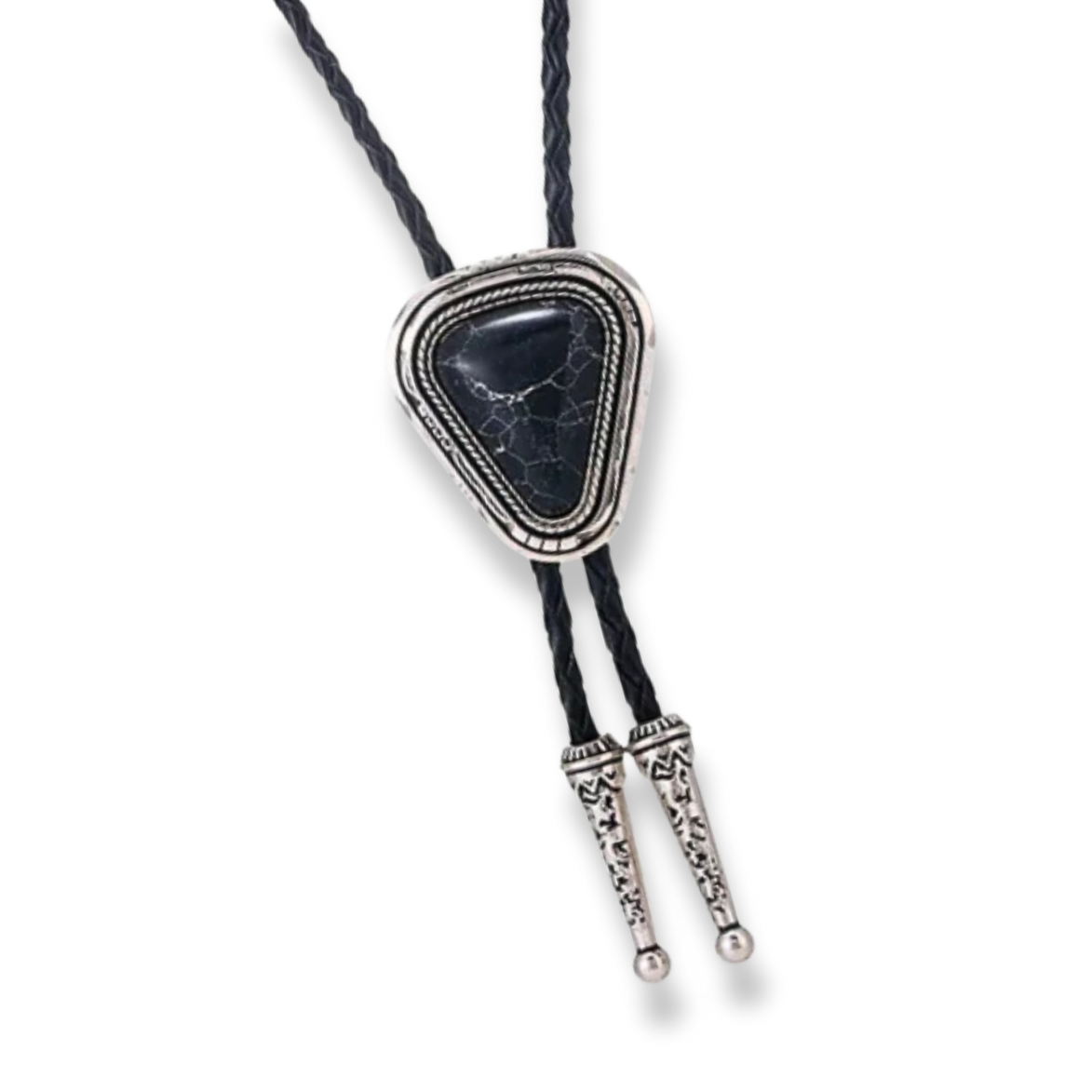 Triangle Black Onyx Western Cowboy Bolo Tie Necklace
