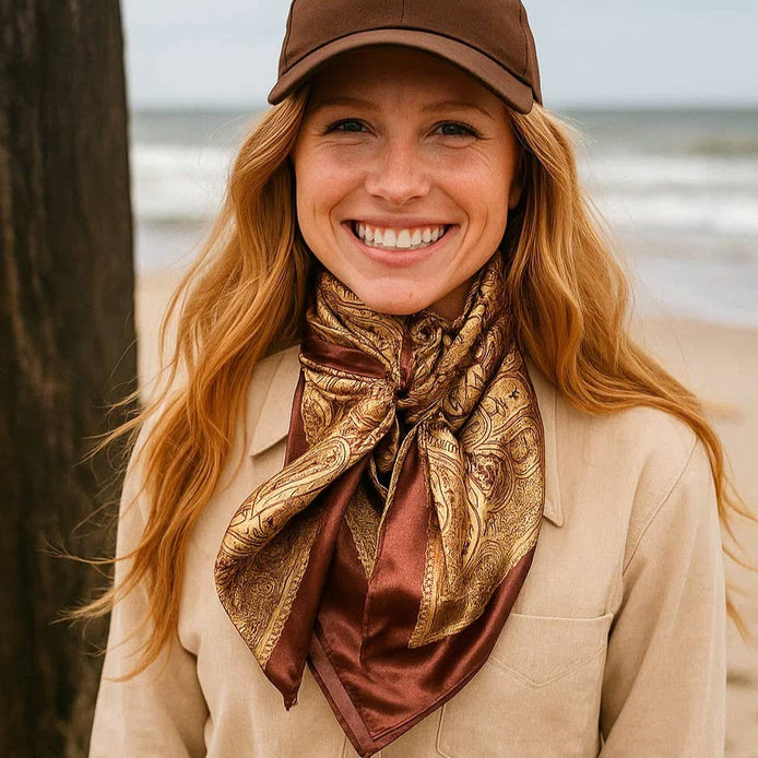 35x35" Earth Tones Paisley Wild Rag Scarf
