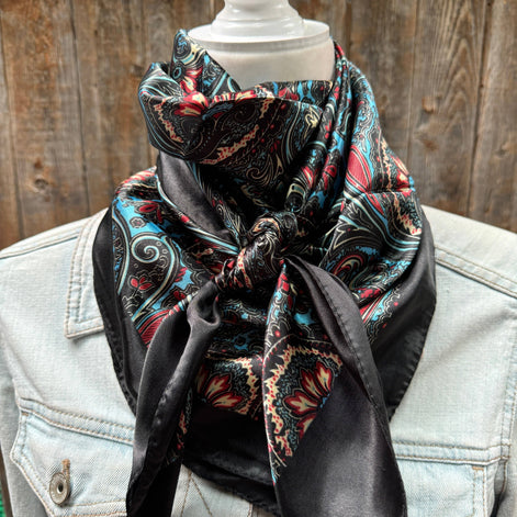 35x35" Black Floral Wild Rag Scarf