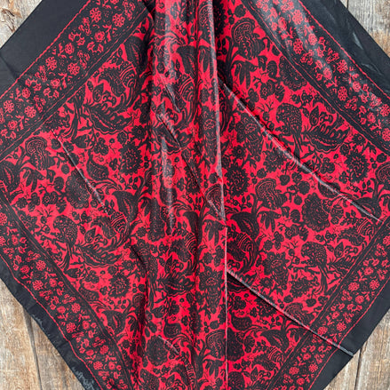 35x35" Black and Red Floral Paisley Wild Rag Scarf