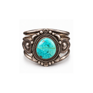 Vintage 1950s Navajo Turquoise Heart & Silver Cuff Bracelet