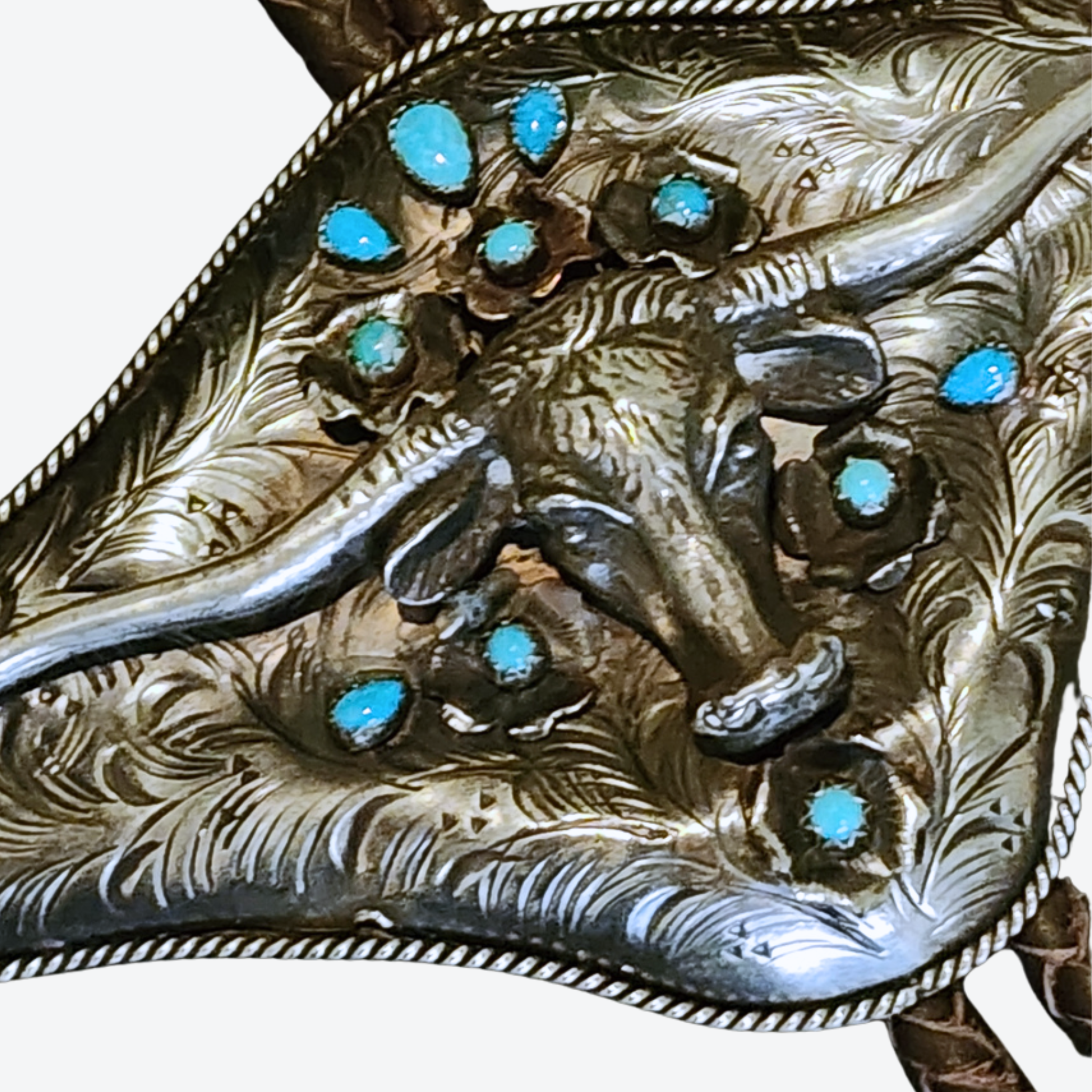 long horn belt buckle close up