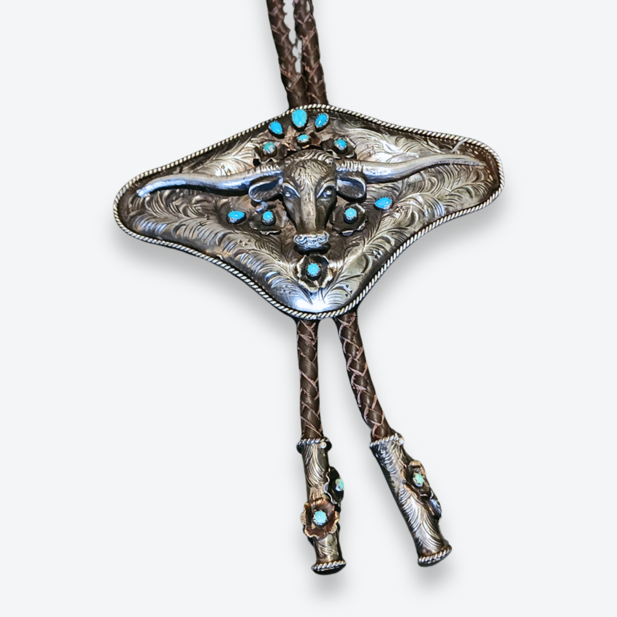 long horn belt buckle with turquoise