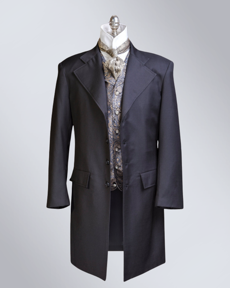 Men's Black Gabardine Wool Frock Coat
