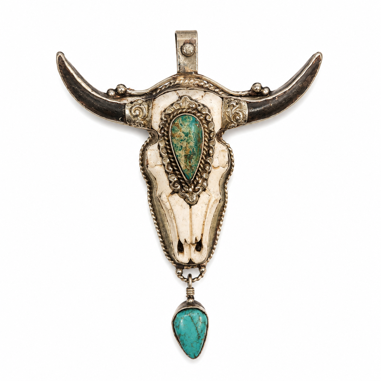 Large Skull with Turquoise Drop Pendant