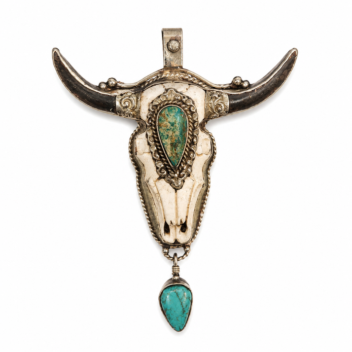 Large Skull with Turquoise Drop Pendant