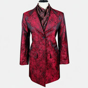 Women's Red Paisley Brocade Tailored Frock Coat