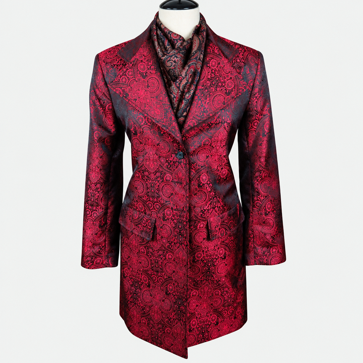 Women's Red Paisley Brocade Tailored Frock Coat