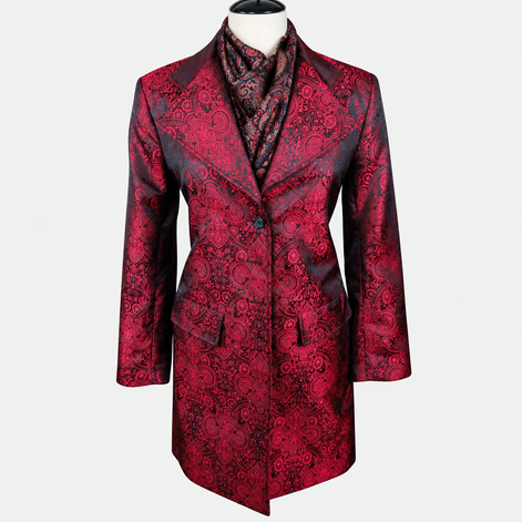 Women's Red Paisley Brocade Tailored Frock Coat