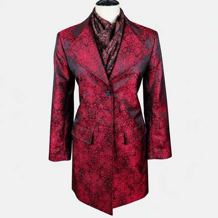 Women's Red Paisley Brocade Tailored Frock Coat