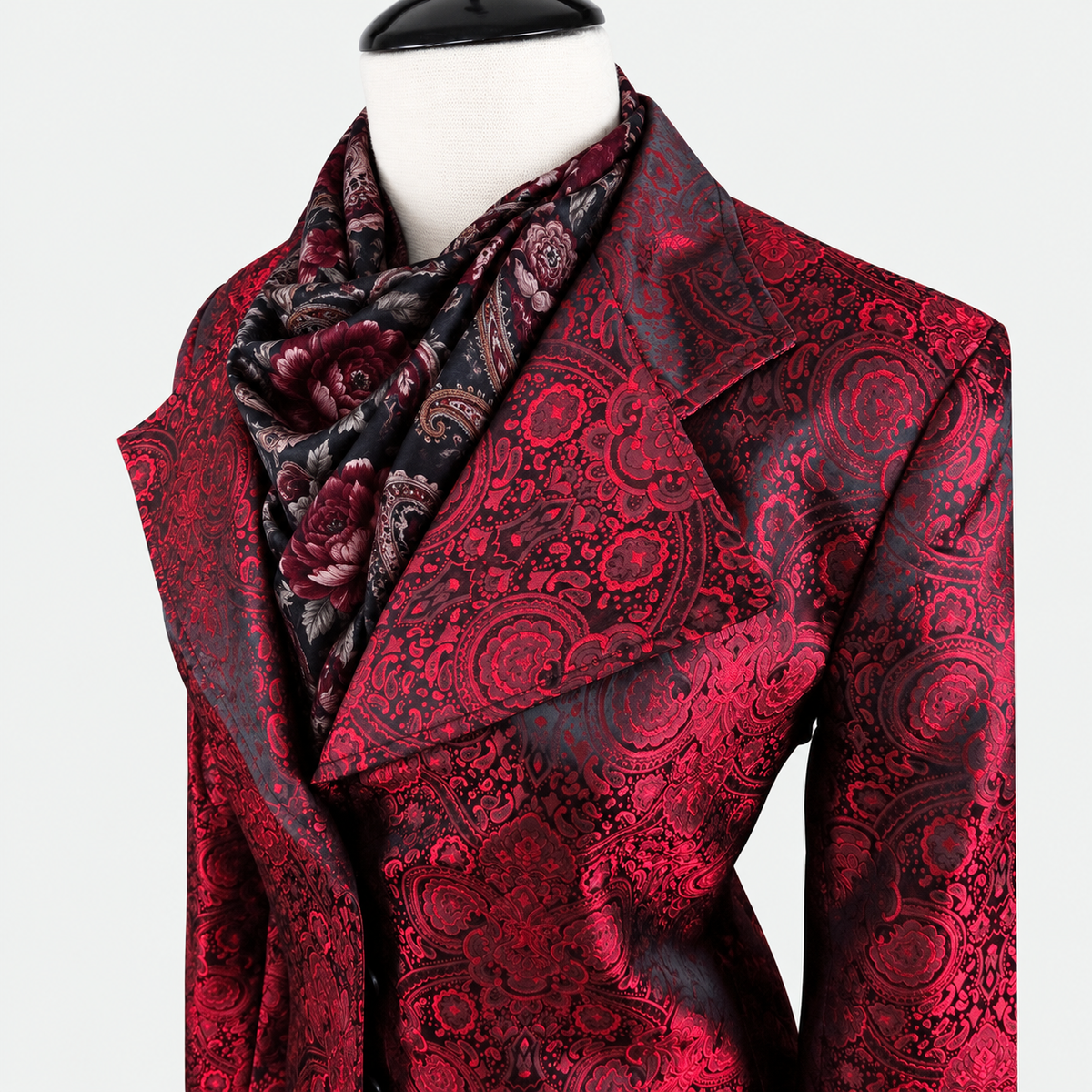 Women's Red Paisley Brocade Tailored Frock Coat