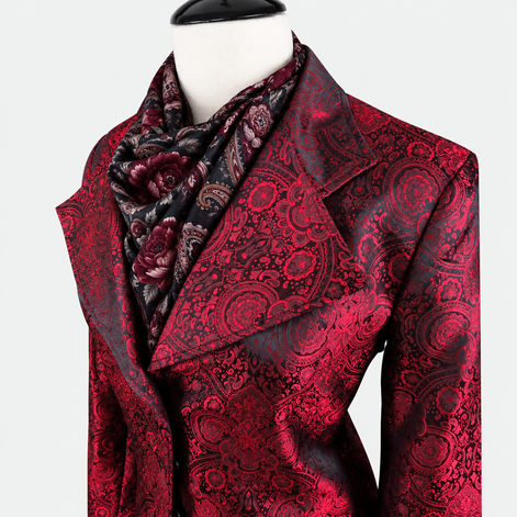 Women's Red Paisley Brocade Tailored Frock Coat
