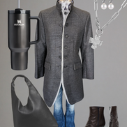 Women's Military Coat - Grey (Light Grey Accents)
