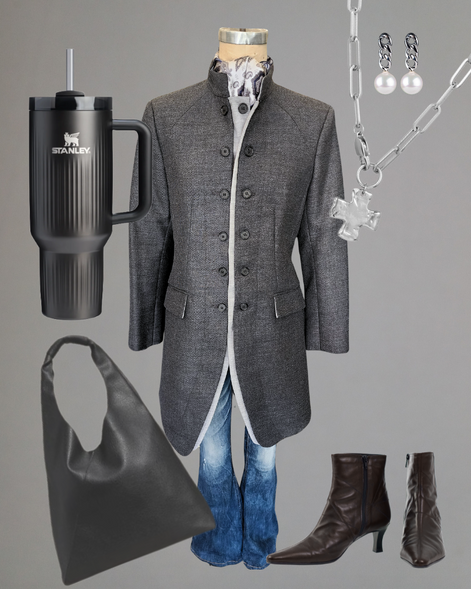 Women's Military Coat - Grey (Light Grey Accents)